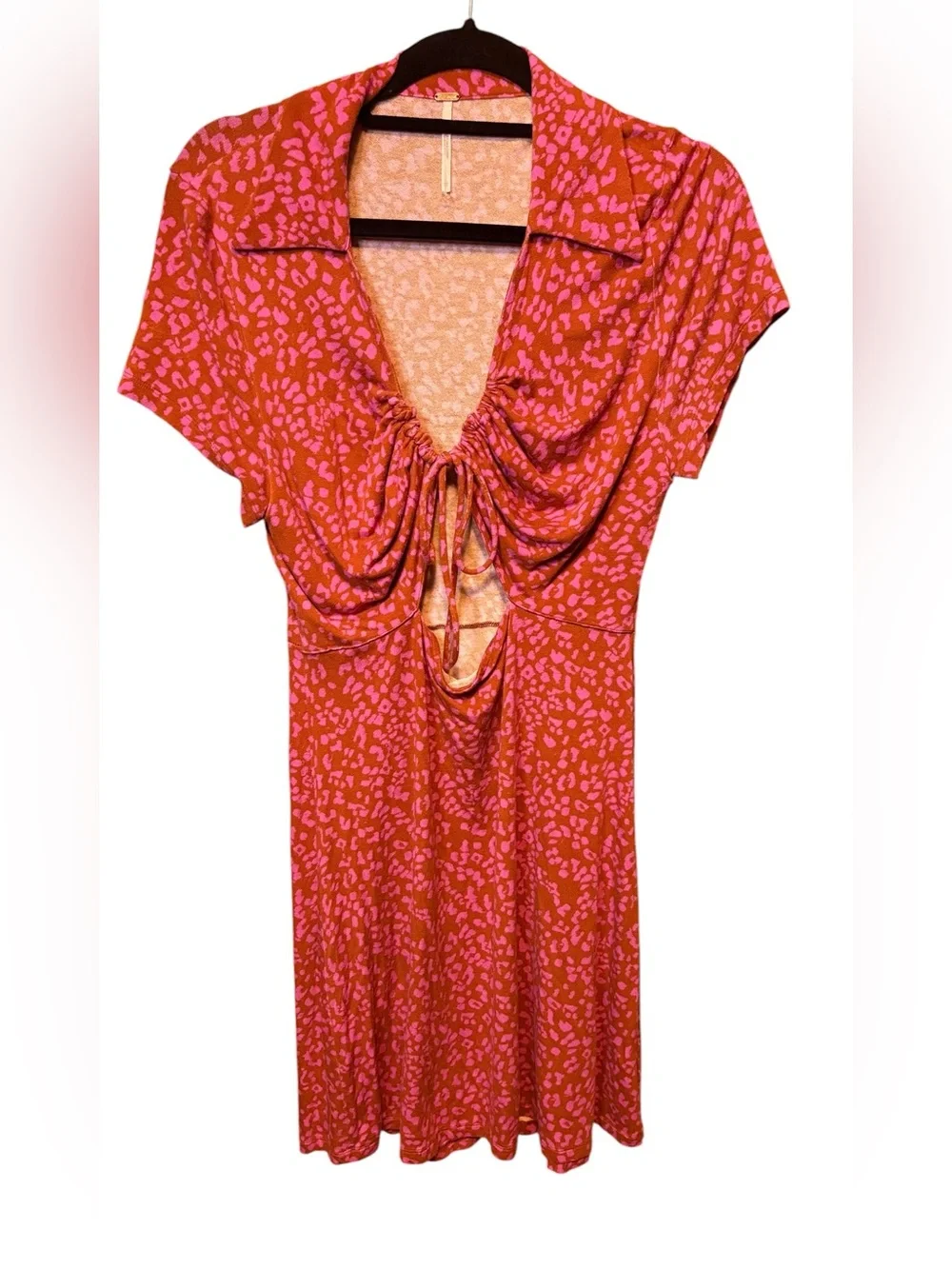 Free People Marsaille Mini Dress Rust Pink Cutout Ruched Size Large